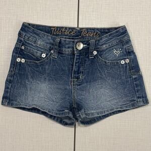 Justice Jean Denim Shorts Girls Sz 8R Simply Low Dark Wash Cotton Spandex Y2K